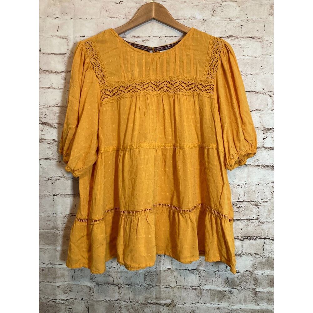 Yellow Women's Top with Lace Detail